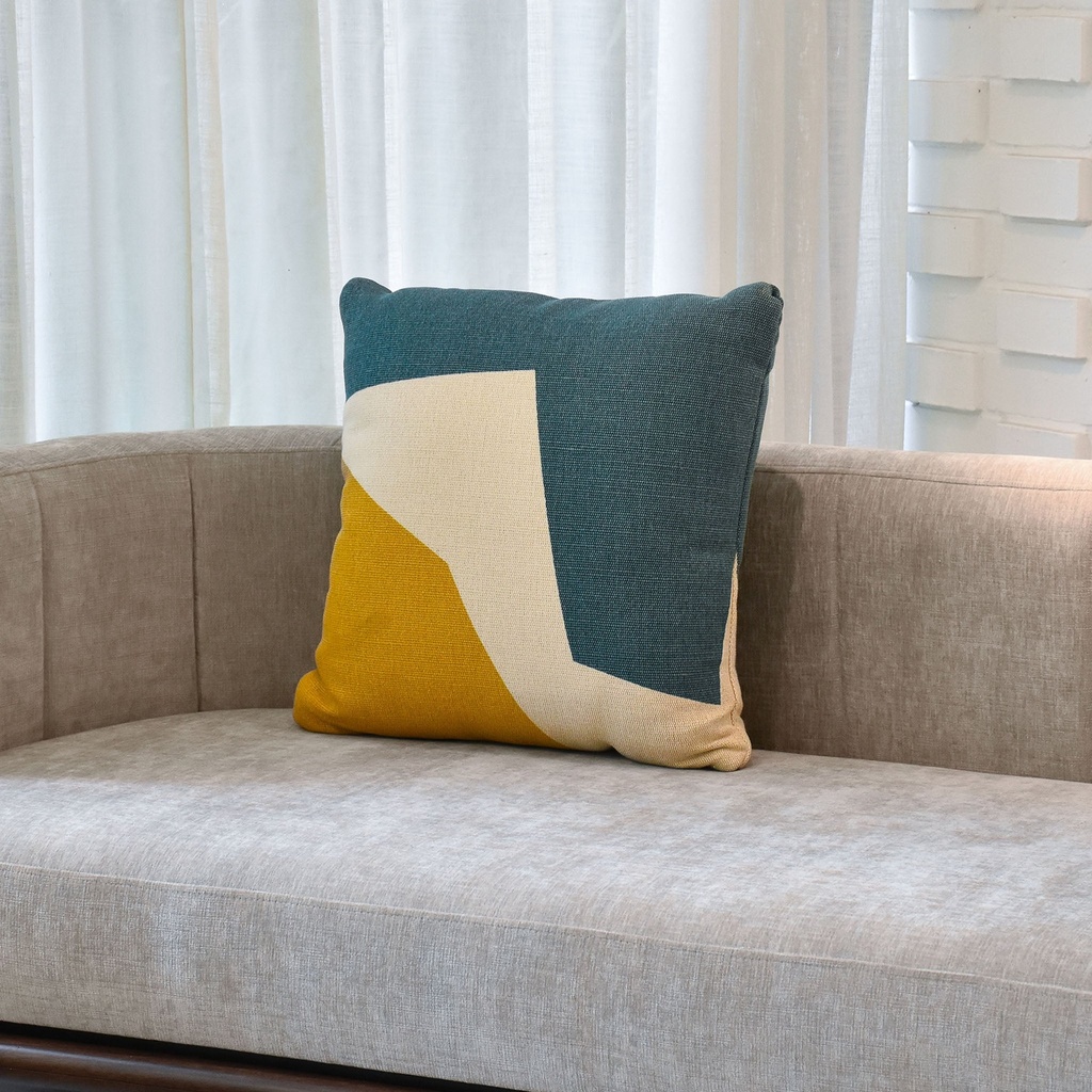 Cojín Patrones Celeste y Amarillo