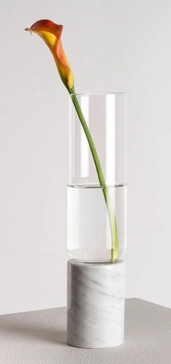 [D0059] Florero de vidrio y mármol blanco pequeño