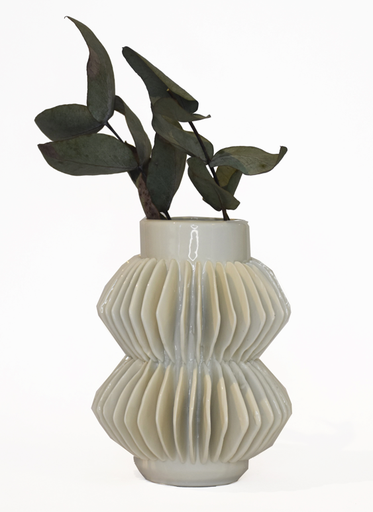 [D0084] Florero Ranurado Cerámica Blanca