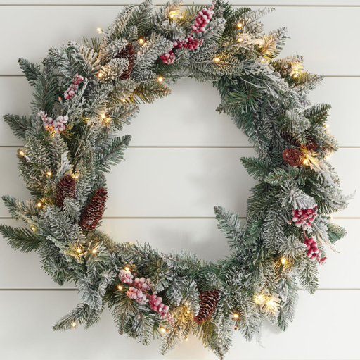 Corona de Pino y Bayas Artificiales con Iluminado